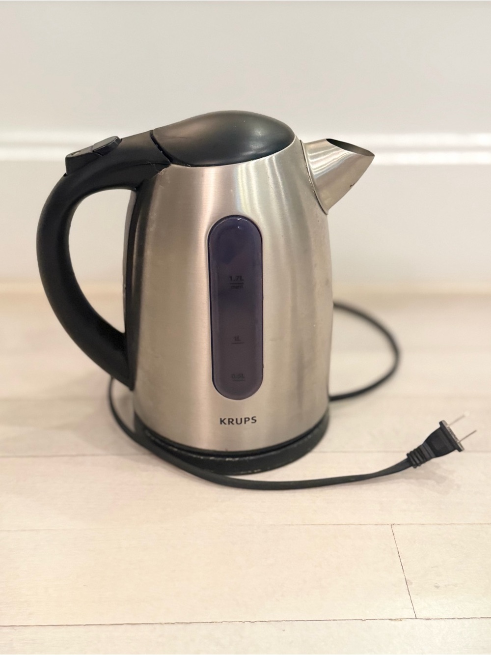 Krupa Stainless Steel Electric Kettle with Black Handle